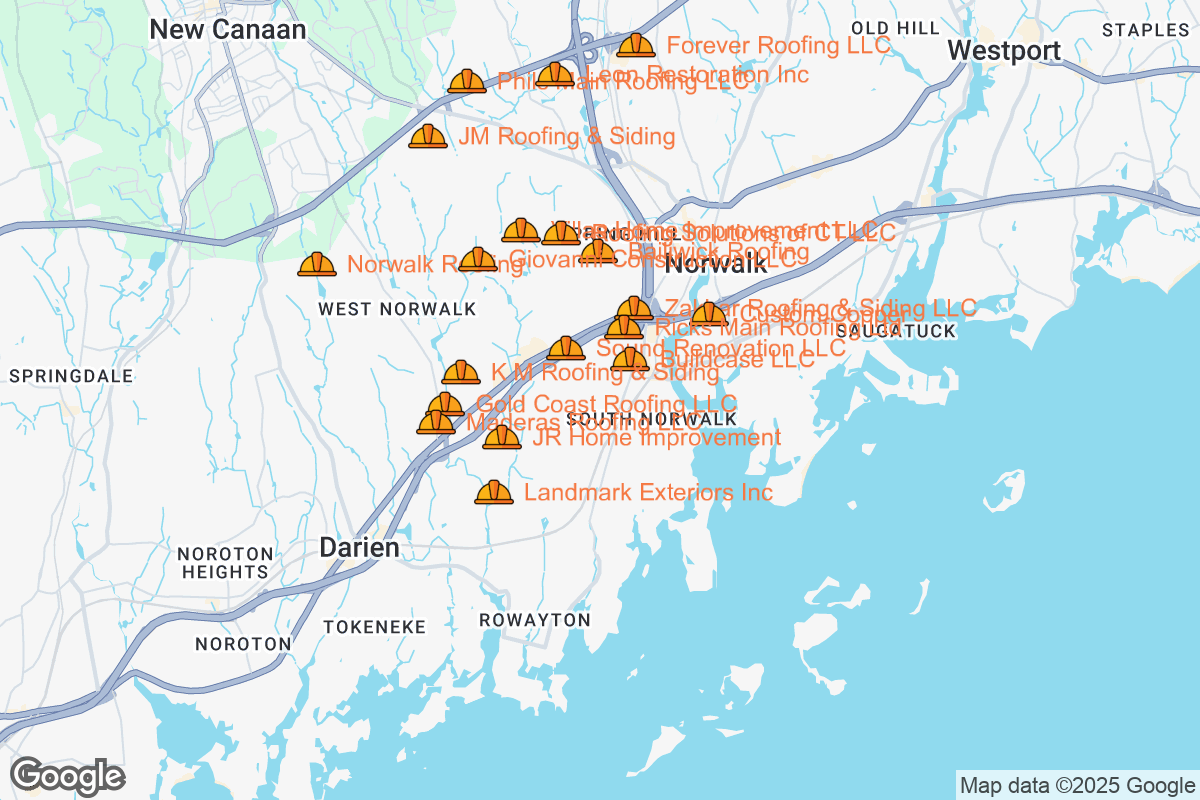 Map of Roofing Contractors in Norwalk, Connecticut