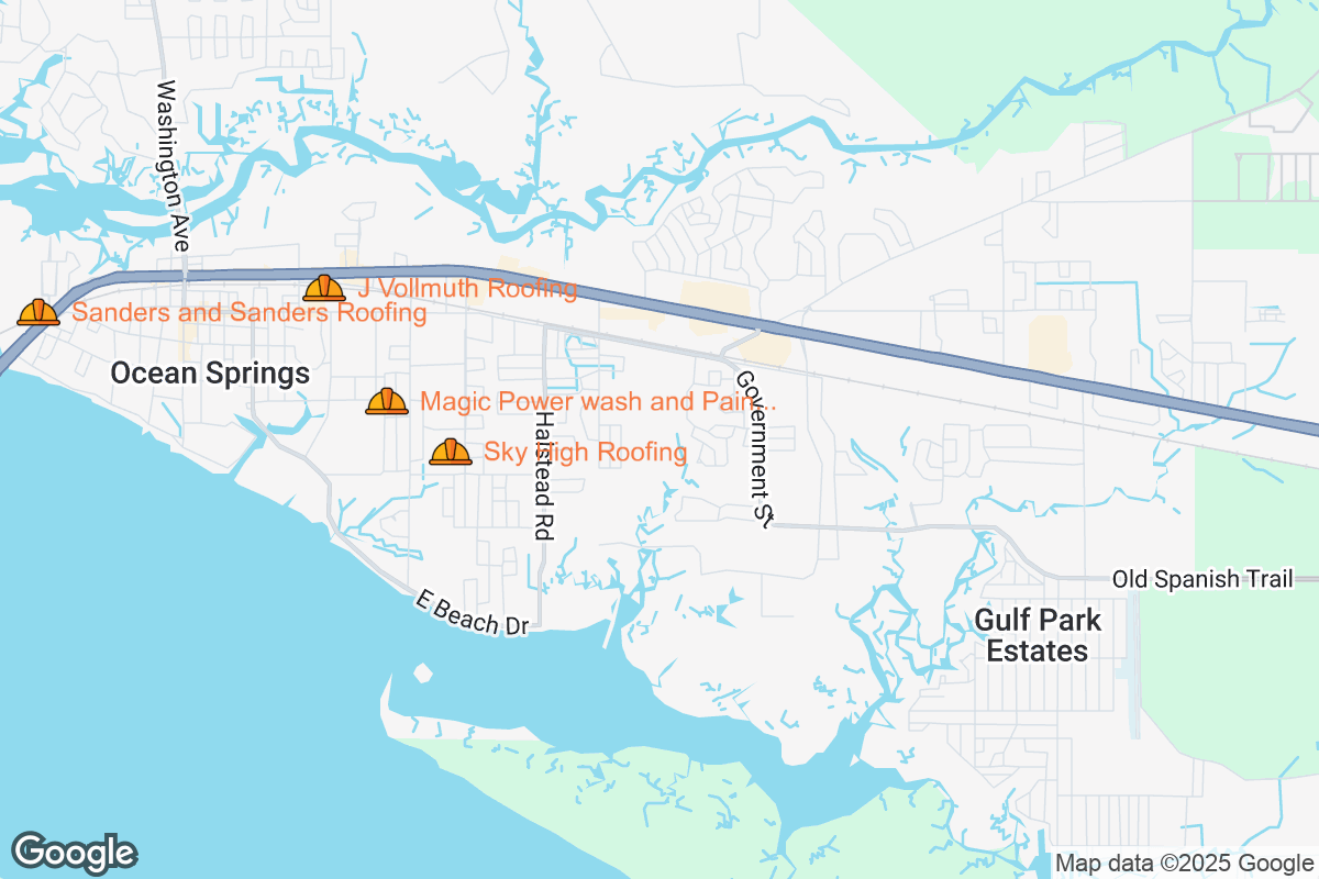 Map of Roofing Contractors in Ocean Springs, Mississippi
