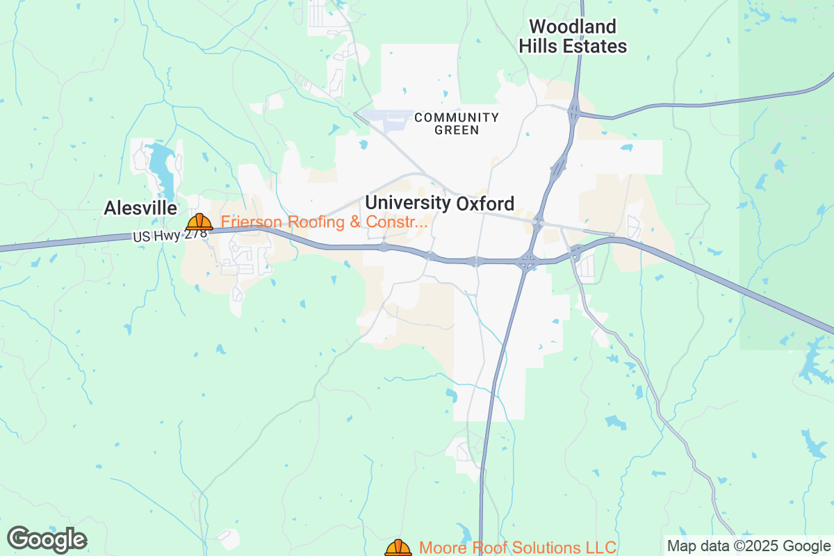 Map of Roofing Contractors in Oxford, Mississippi