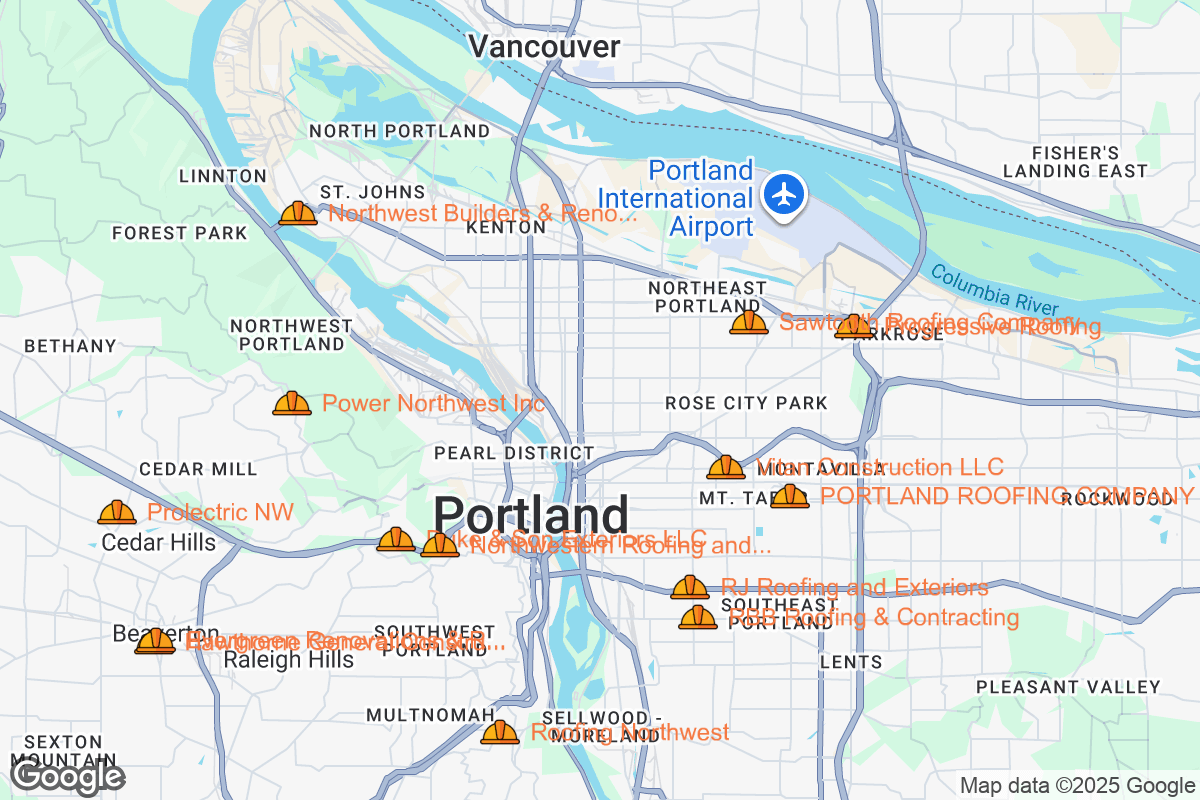 Map of Roofing Contractors in Portland, Oregon