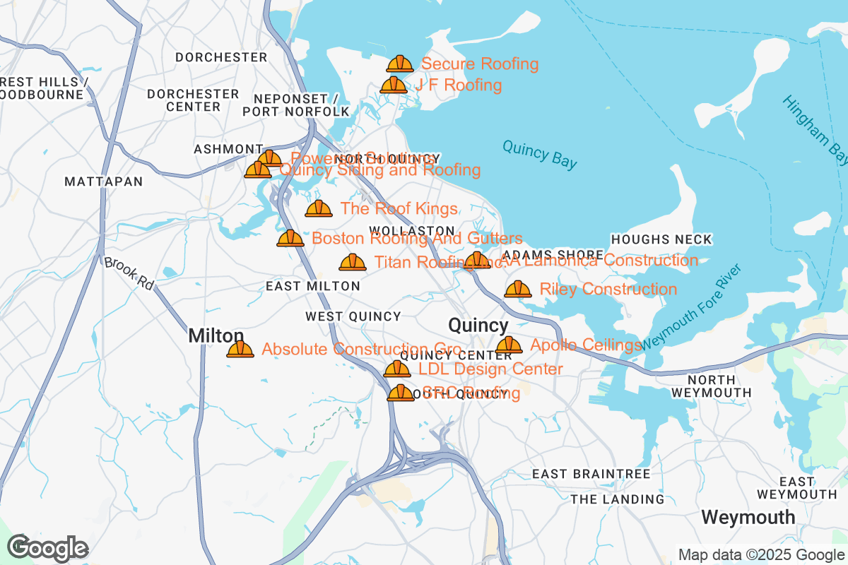 Map of Roofing Contractors in Quincy, Massachusetts