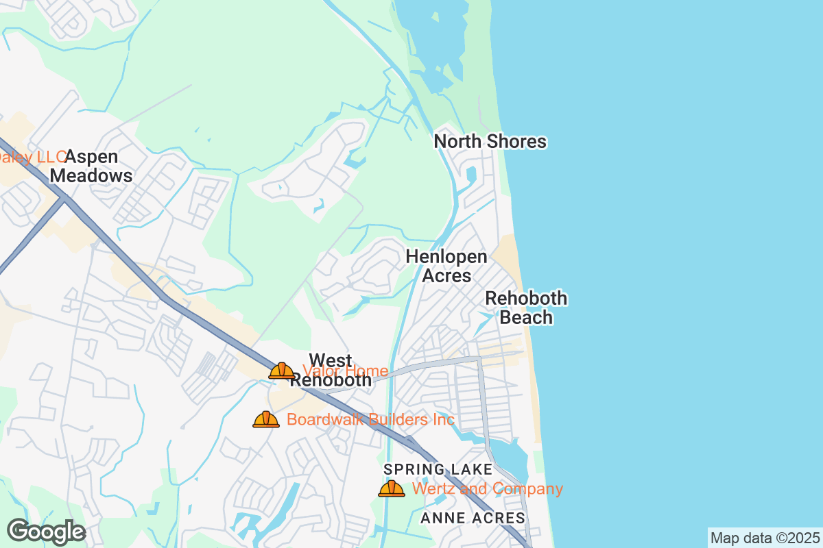 Map of Roofing Contractors in Rehoboth Beach, Delaware