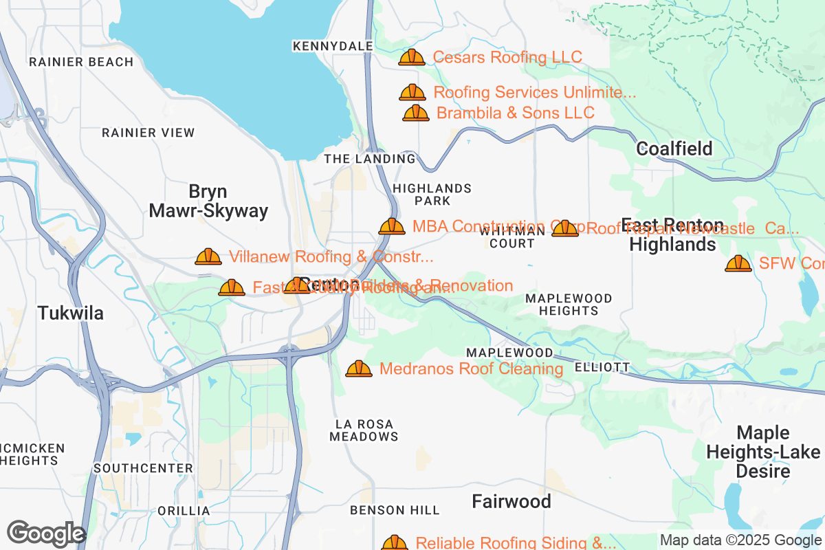 Map of Roofing Contractors in Renton, Washington