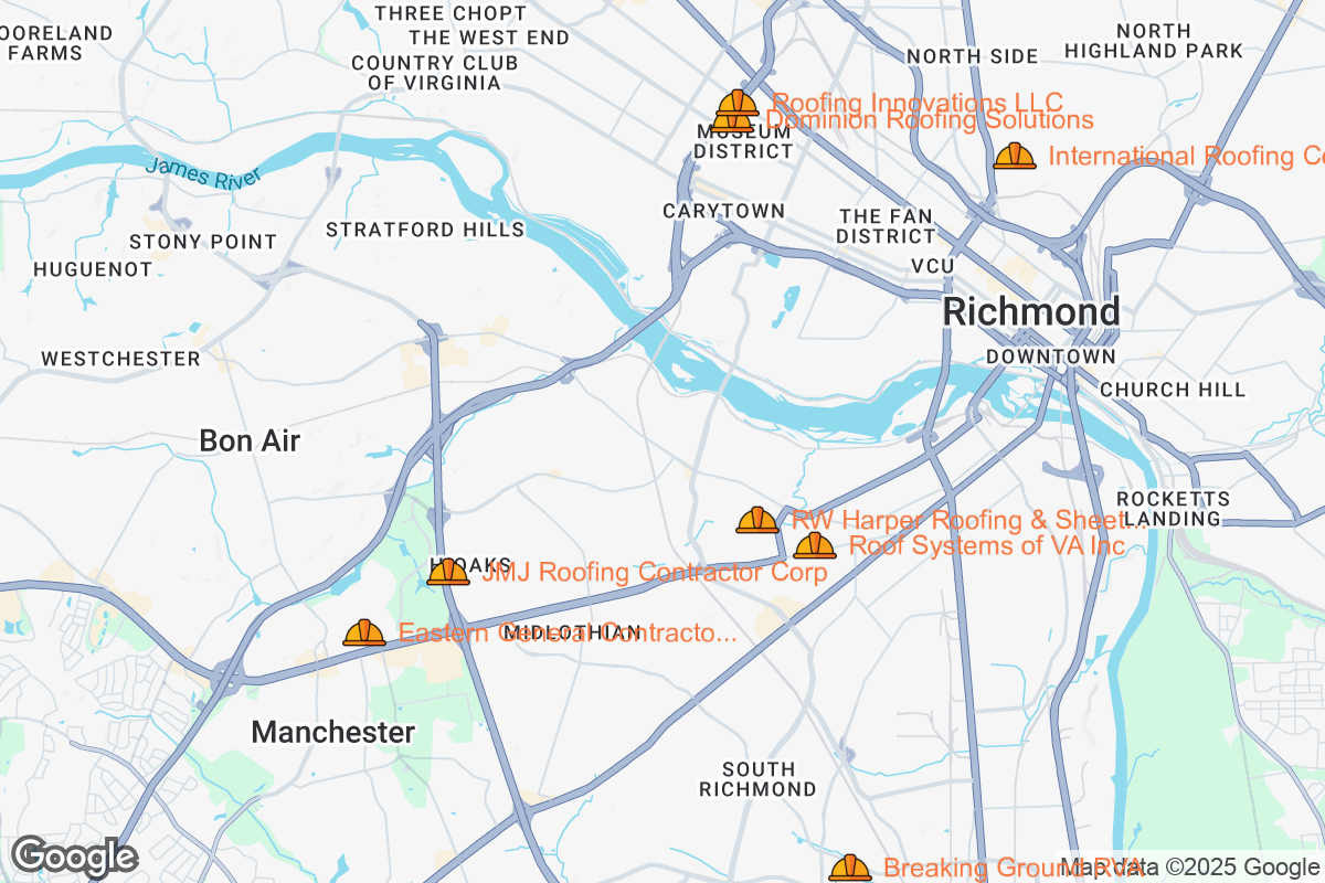 Map of Roofing Contractors in Richmond, Virginia