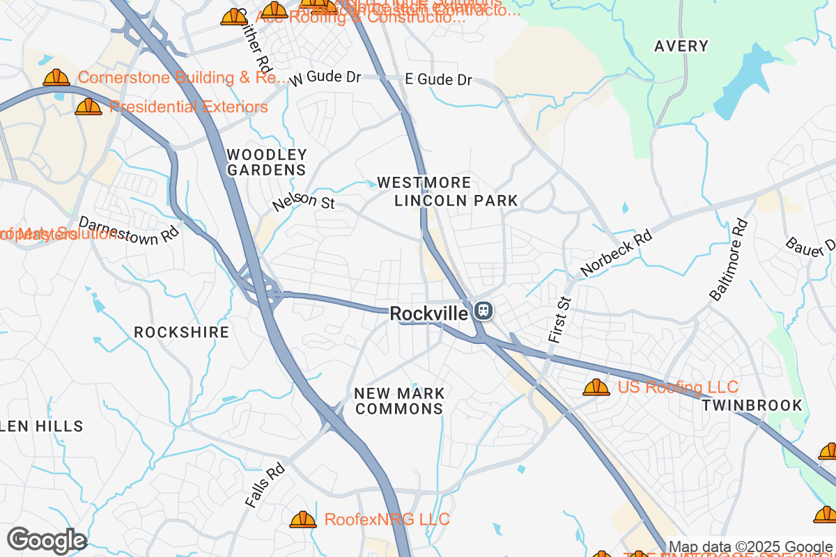 Map of Roofing Contractors in Rockville, Maryland