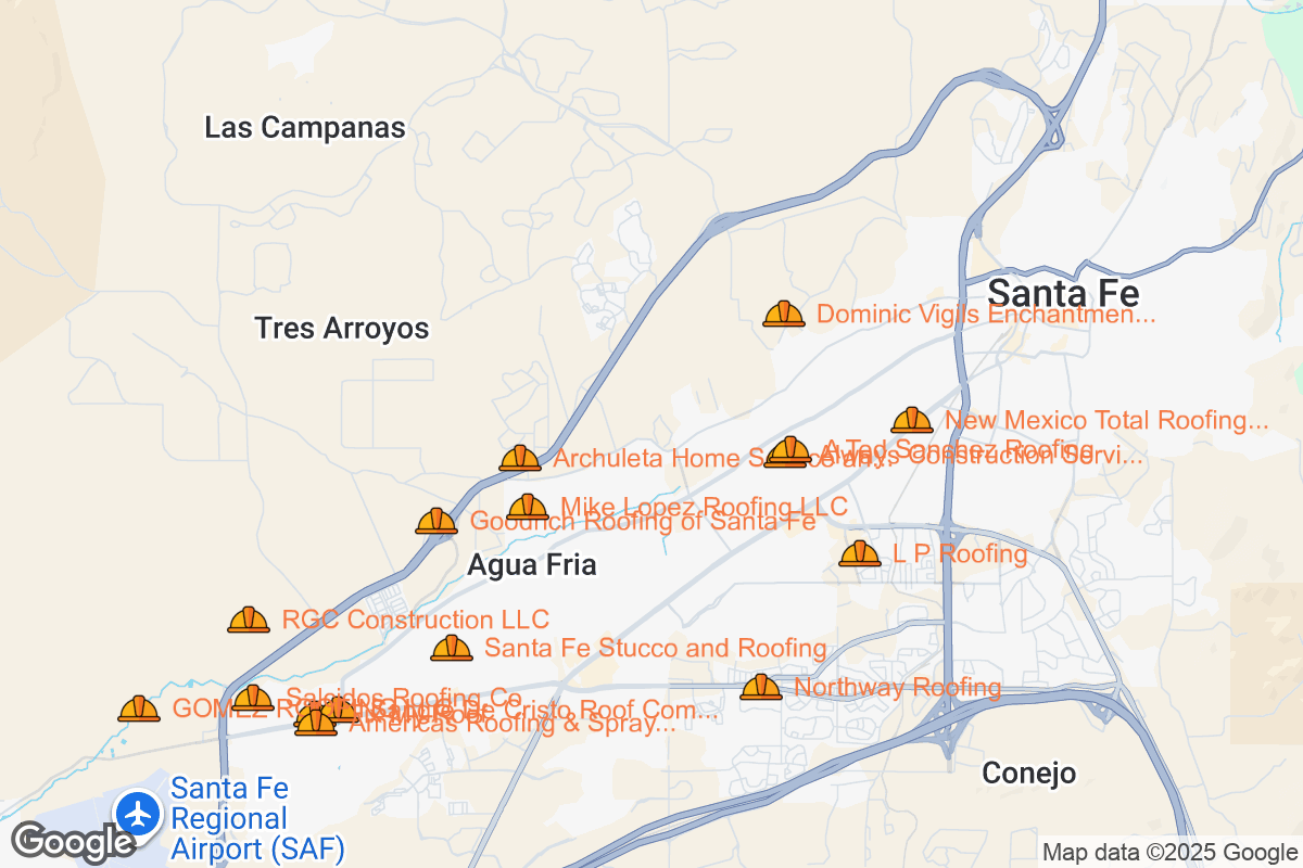 Map of Roofing Contractors in Santa Fe, New Mexico