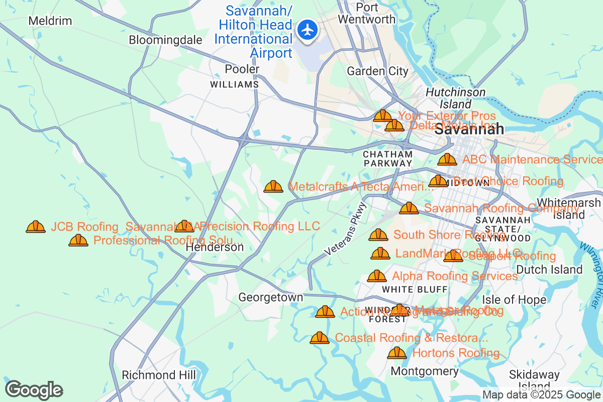 Map of Roofing Contractors in Savannah, Georgia