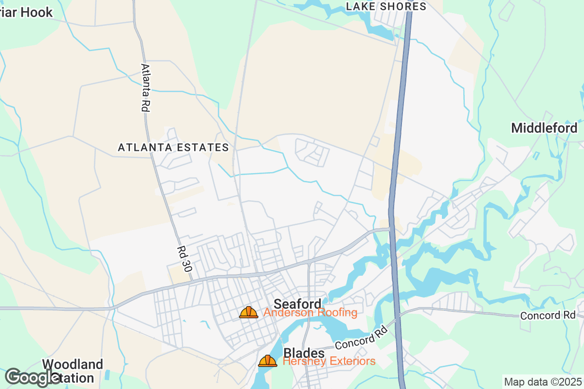 Map of Roofing Contractors in Seaford, Delaware