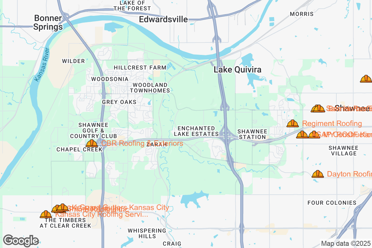 Map of Roofing Contractors in Shawnee, Kansas