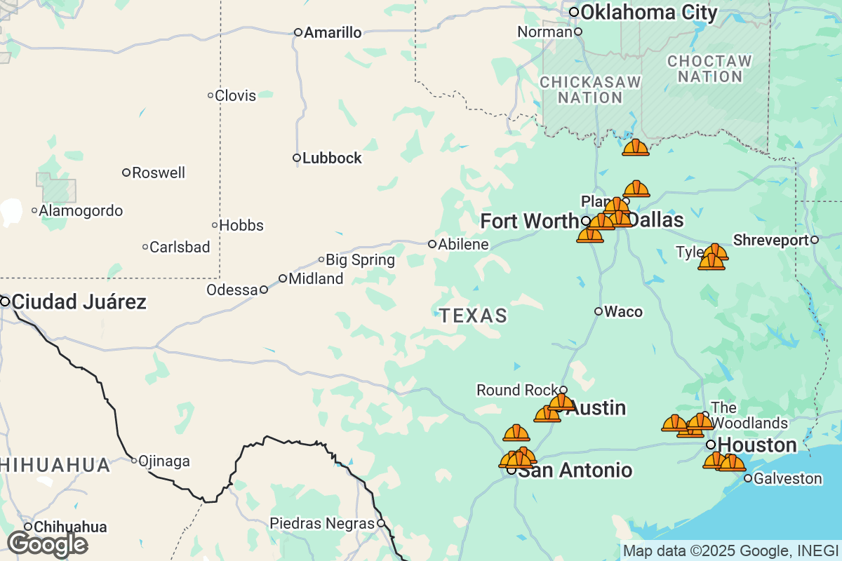 Map of Roofing Contractors in Texas