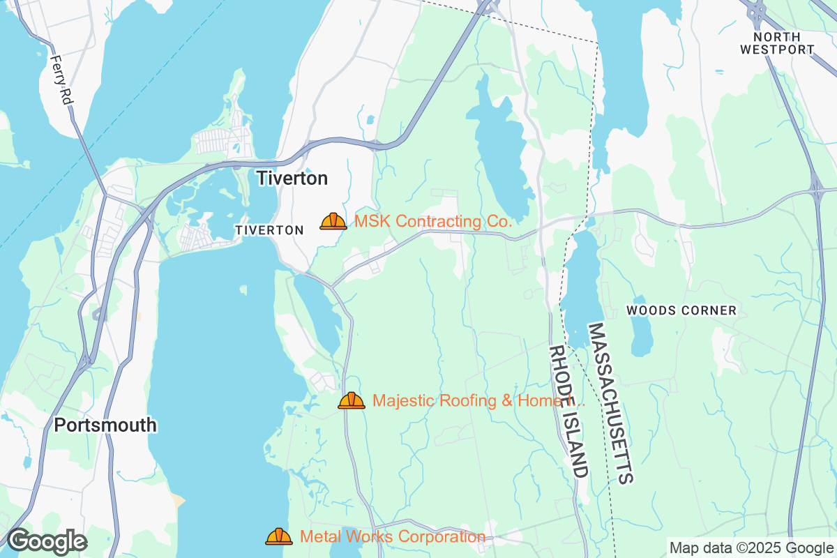 Map of Roofing Contractors in Tiverton, Rhode Island