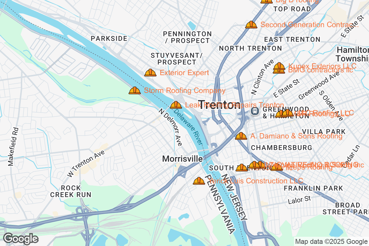Map of Roofing Contractors in Trenton, New Jersey