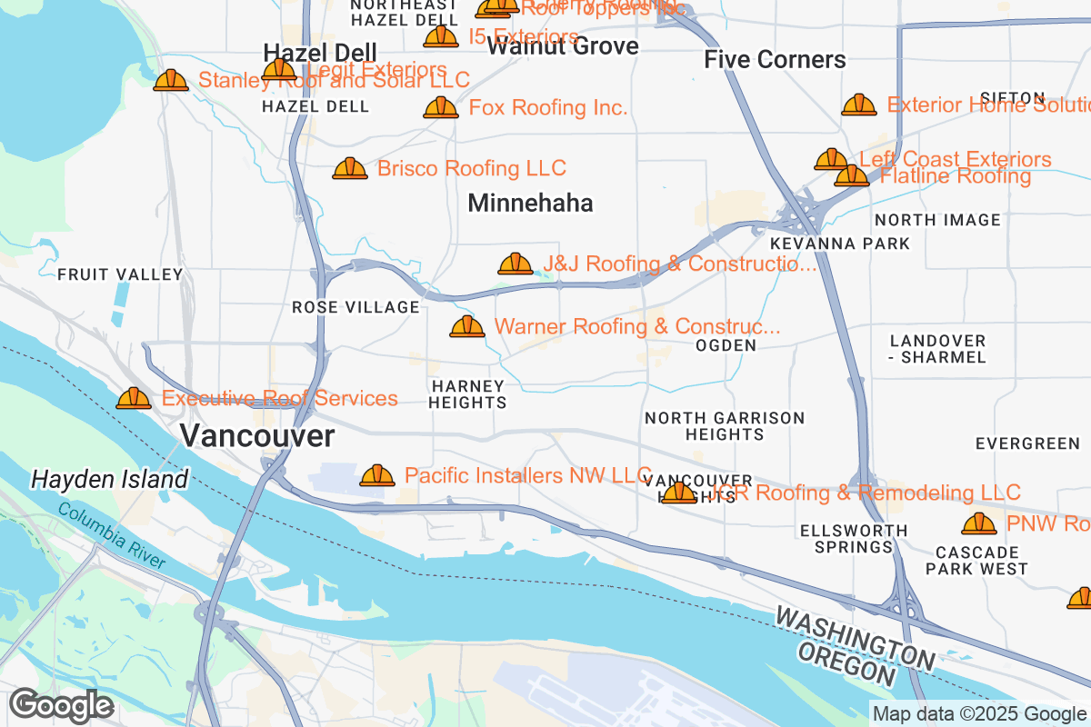 Map of Roofing Contractors in Vancouver, Washington