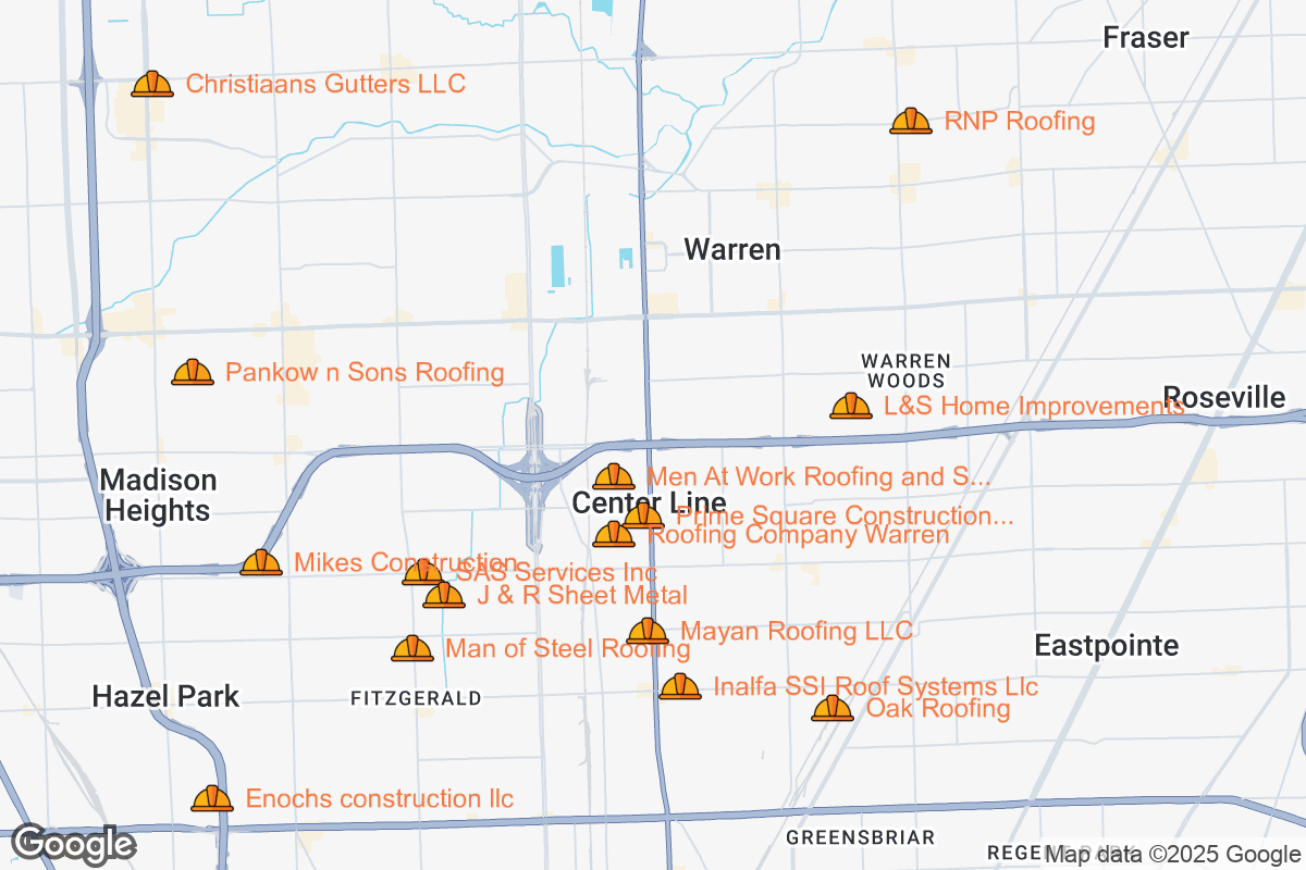 Map of Roofing Contractors in Warren, Michigan