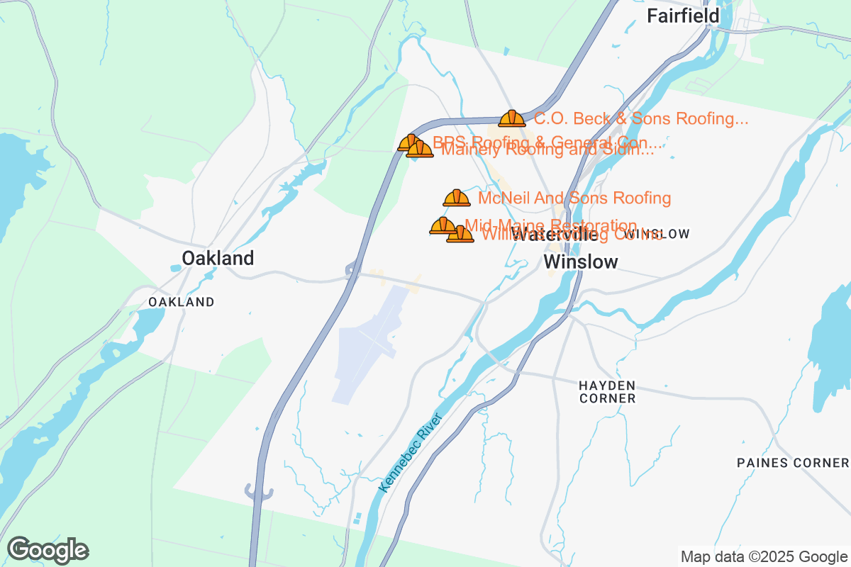 Map of Roofing Contractors in Waterville, Maine