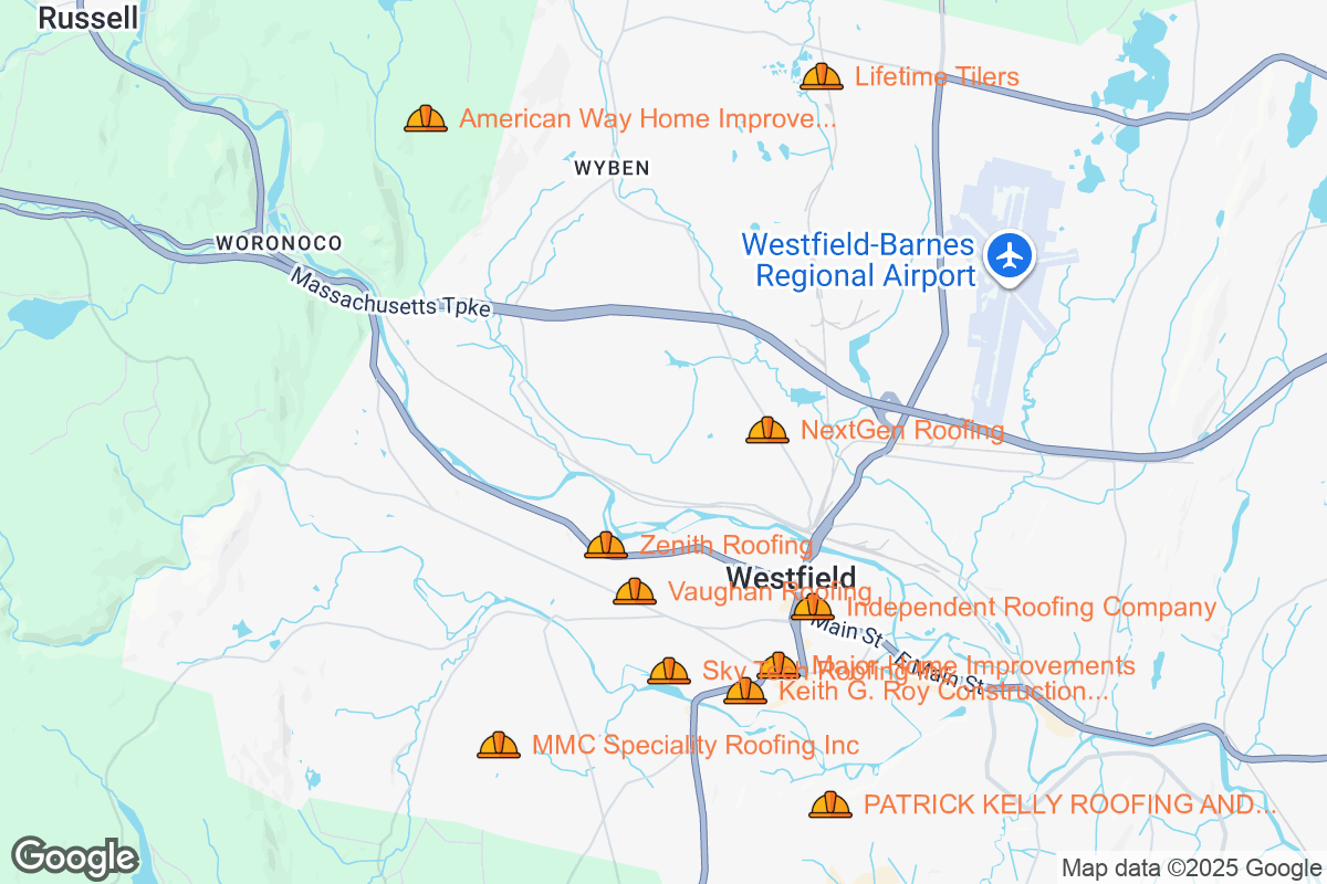 Map of Roofing Contractors in Westfield, Massachusetts