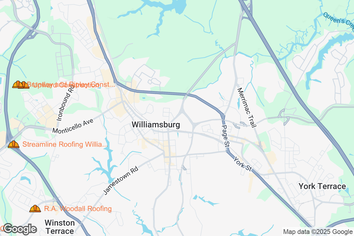 Map of Roofing Contractors in Williamsburg, Virginia