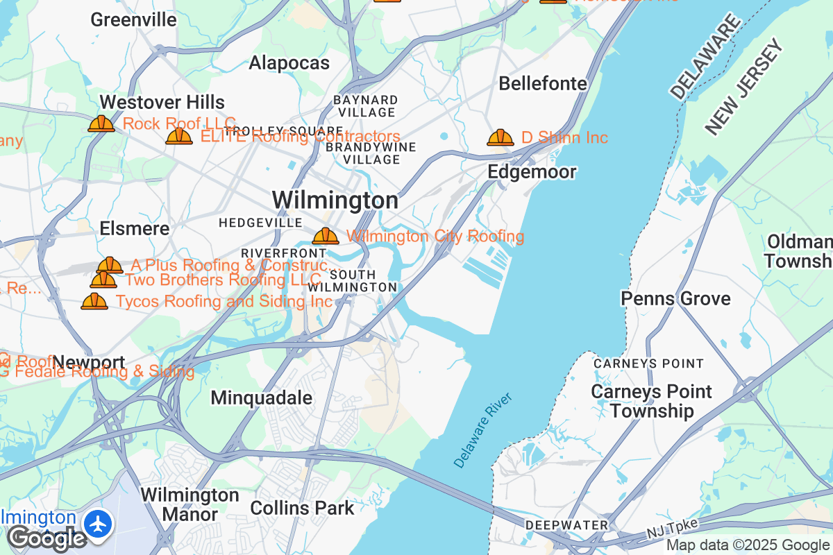 Map of Roofing Contractors in Wilmington, Delaware