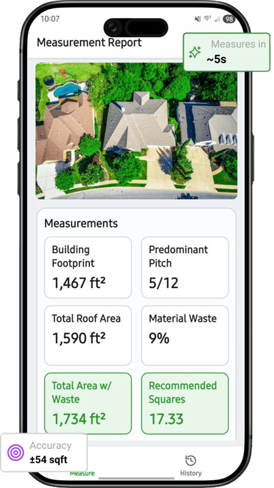 Instant Roofer mobile app measurement report