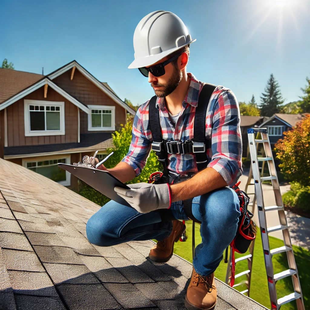 Person inspecting a roof