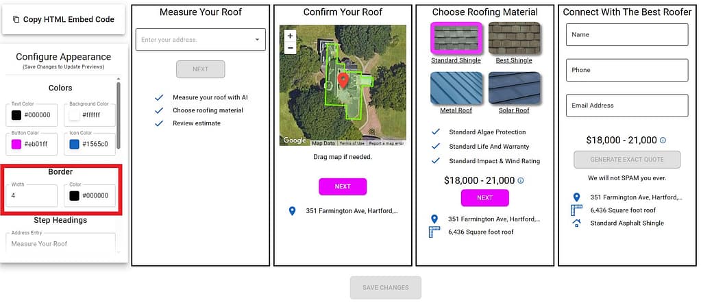 Instant Roofers Calculator with border control toggle