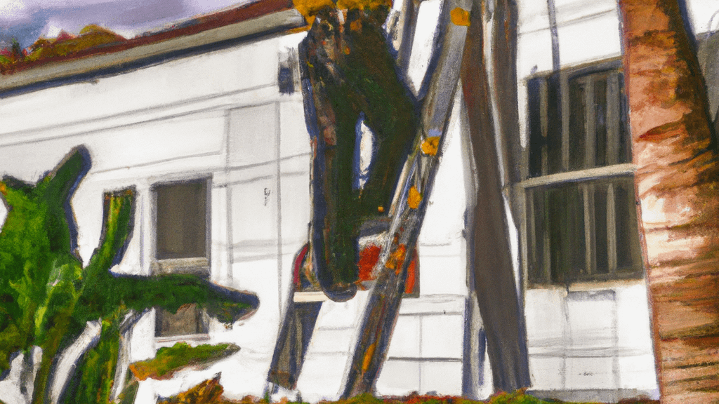 Man climbing ladder on Altamonte Springs, Florida home to replace roof