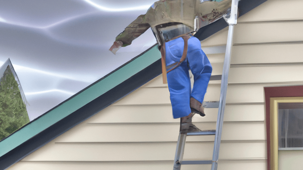 Man climbing ladder on Bellingham, Washington home to replace roof