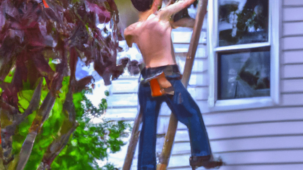 Man climbing ladder on Camas, Washington home to replace roof