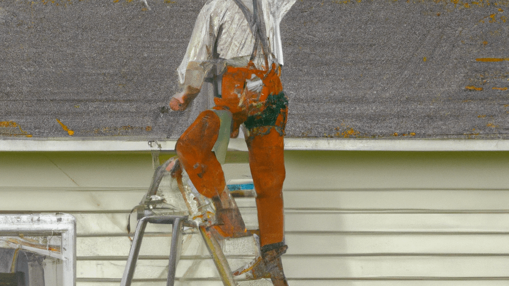 Man climbing ladder on Graham, Washington home to replace roof