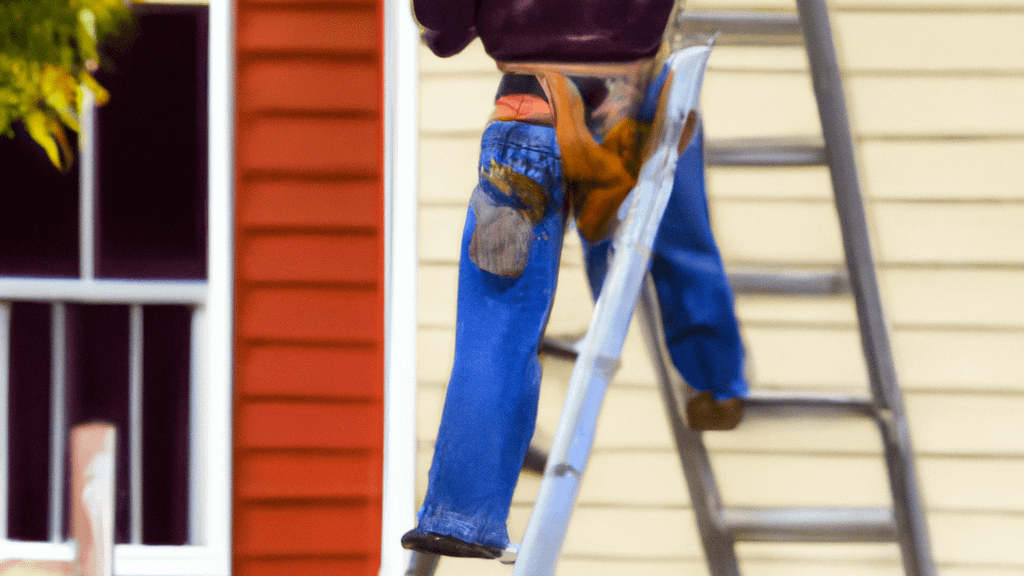 Man climbing ladder on Kelso, Washington home to replace roof