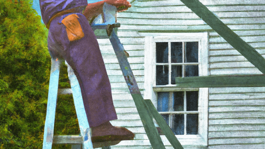 Man climbing ladder on Newport, Vermont home to replace roof