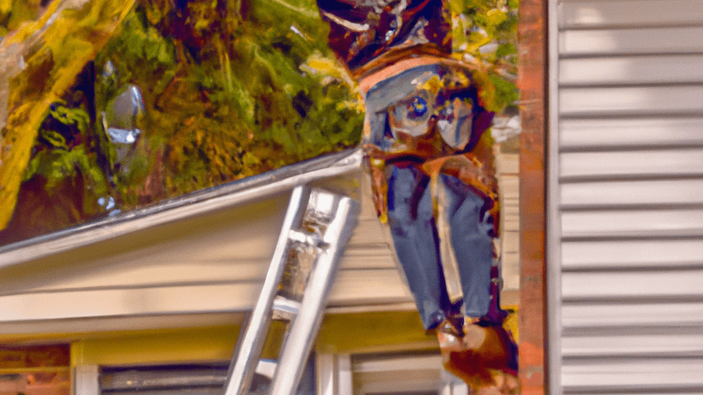 Man climbing ladder on University Place, Washington home to replace roof