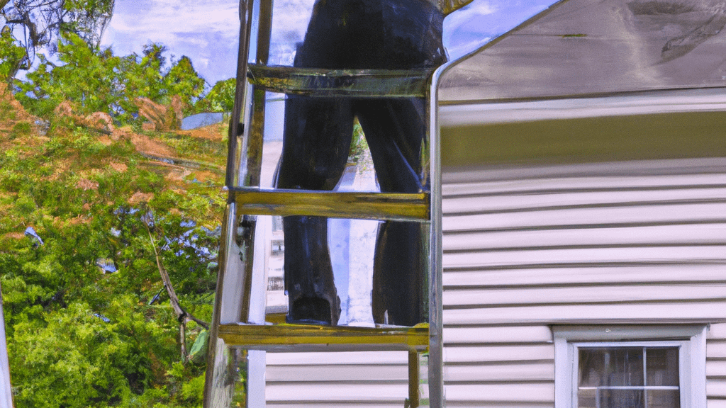 Man climbing ladder on Windsor, Connecticut home to replace roof