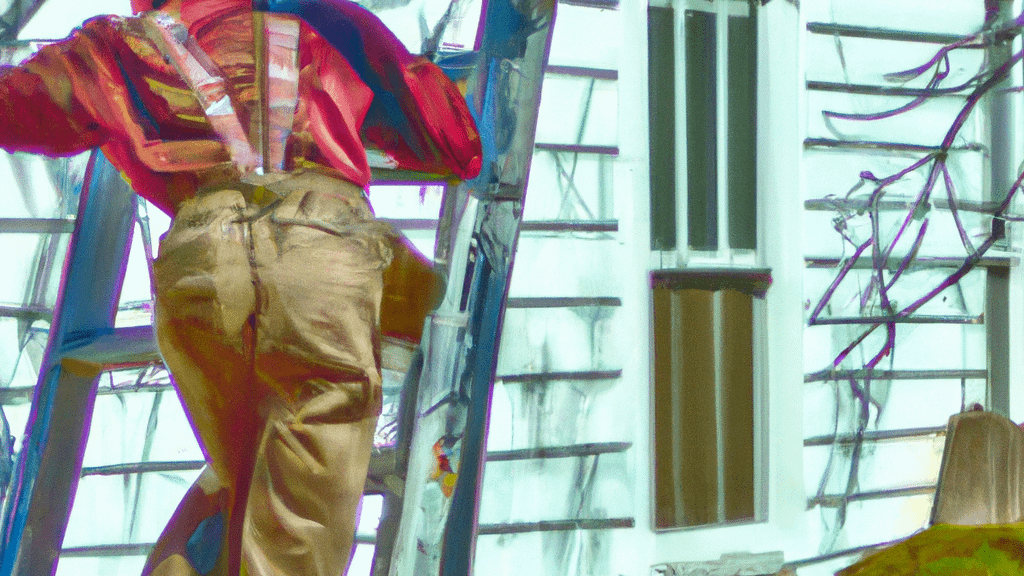 Man climbing ladder on Woodbury, Connecticut home to replace roof