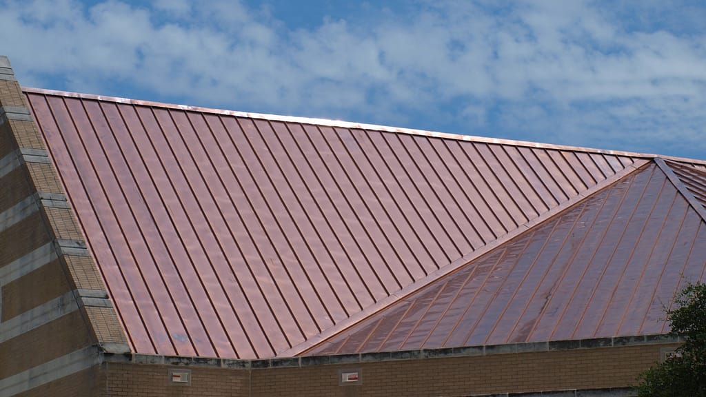A newly installed copper roof