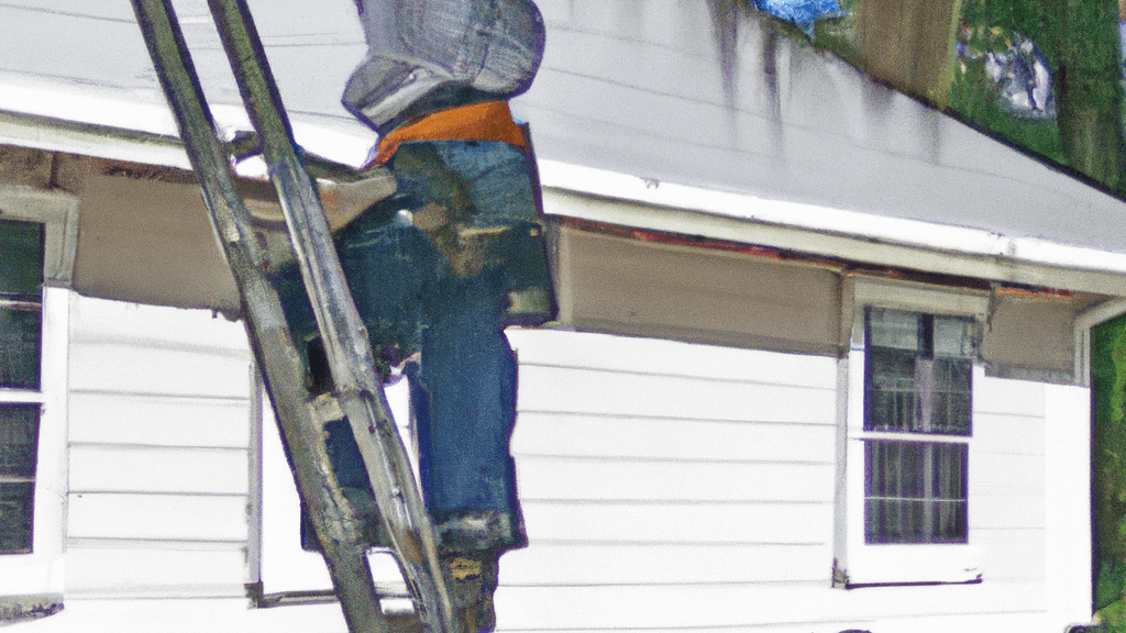 Man climbing ladder on Belleview, Florida home to replace roof