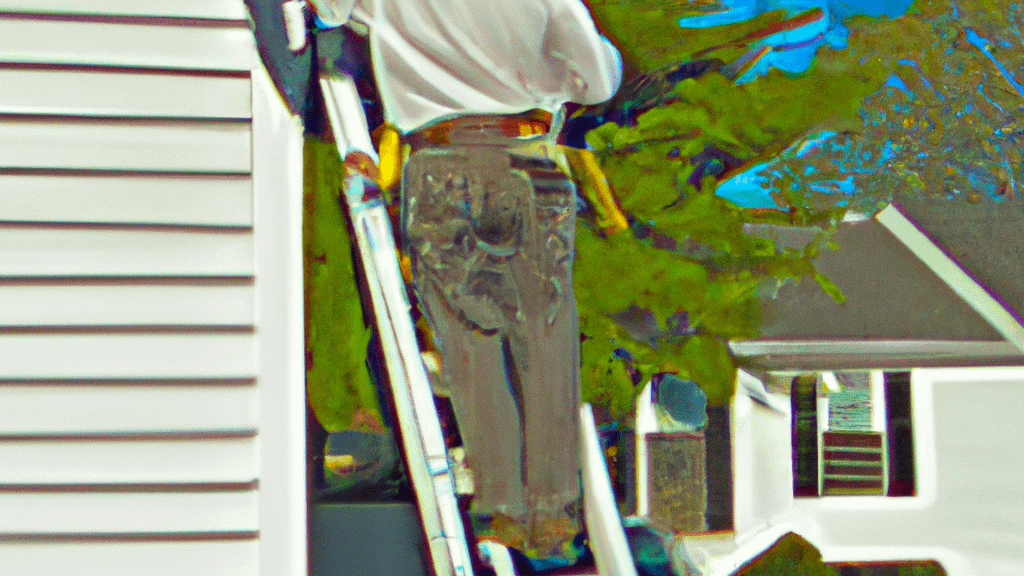 Man climbing ladder on Felton, Delaware home to replace roof