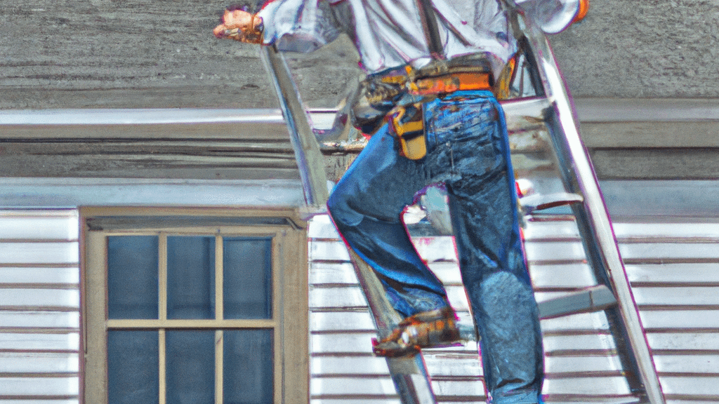 Man climbing ladder on Hammond, Wisconsin home to replace roof