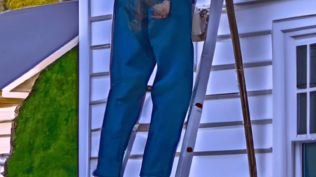 Man climbing ladder on Rocky Mount, Virginia home to replace roof