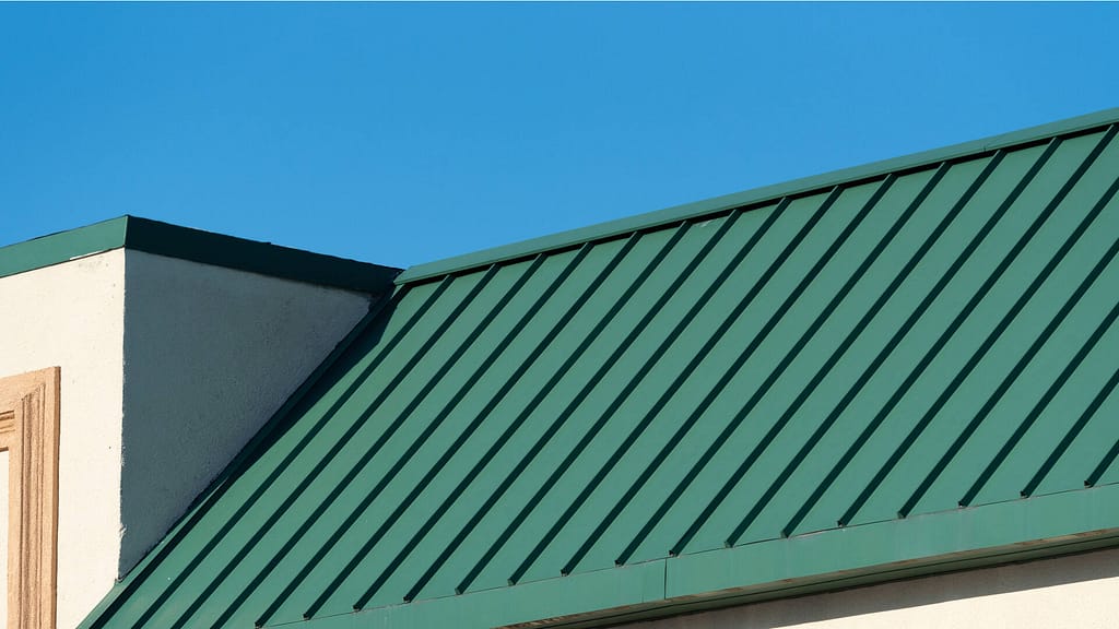 Aluminum metal roof painted in green