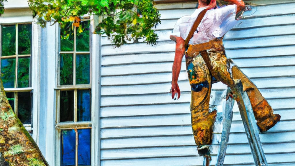 Man climbing ladder on Abbeville, South Carolina home to replace roof