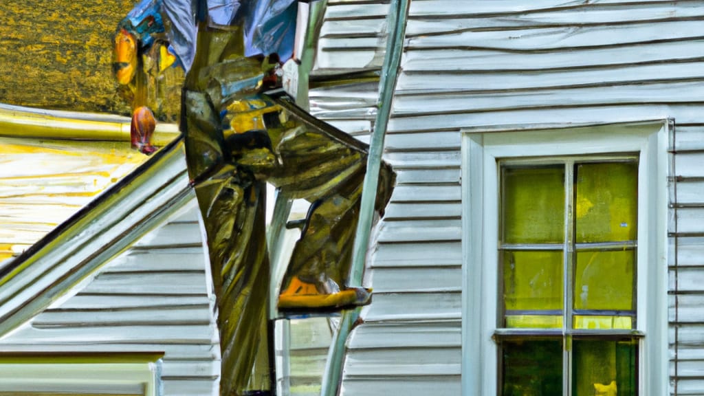 Man climbing ladder on Aberdeen, Maryland home to replace roof