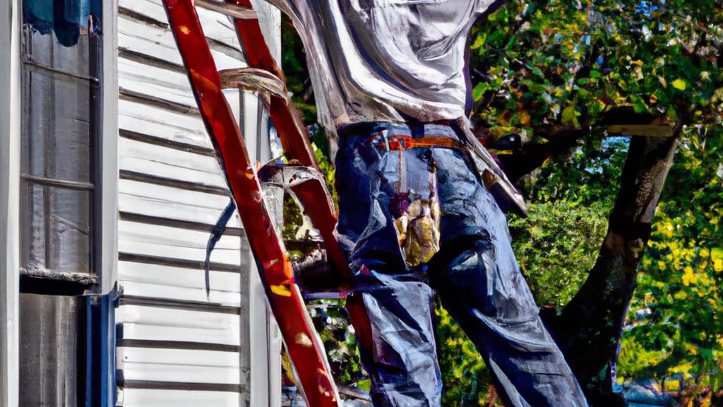 Man climbing ladder on Aberdeen, Mississippi home to replace roof