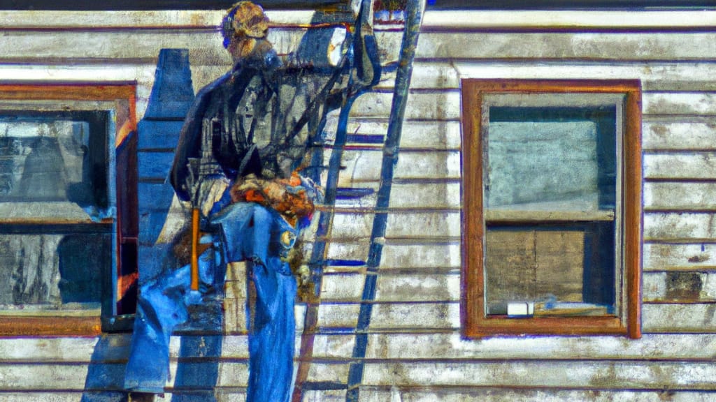 Man climbing ladder on Aberdeen, South Dakota home to replace roof