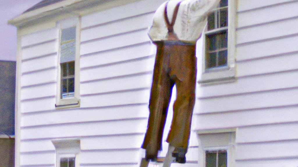 Man climbing ladder on Acton, Massachusetts home to replace roof