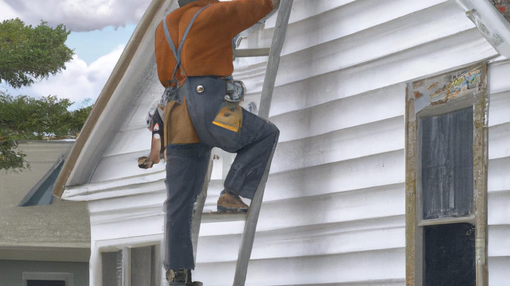 Man climbing ladder on Ada, Michigan home to replace roof
