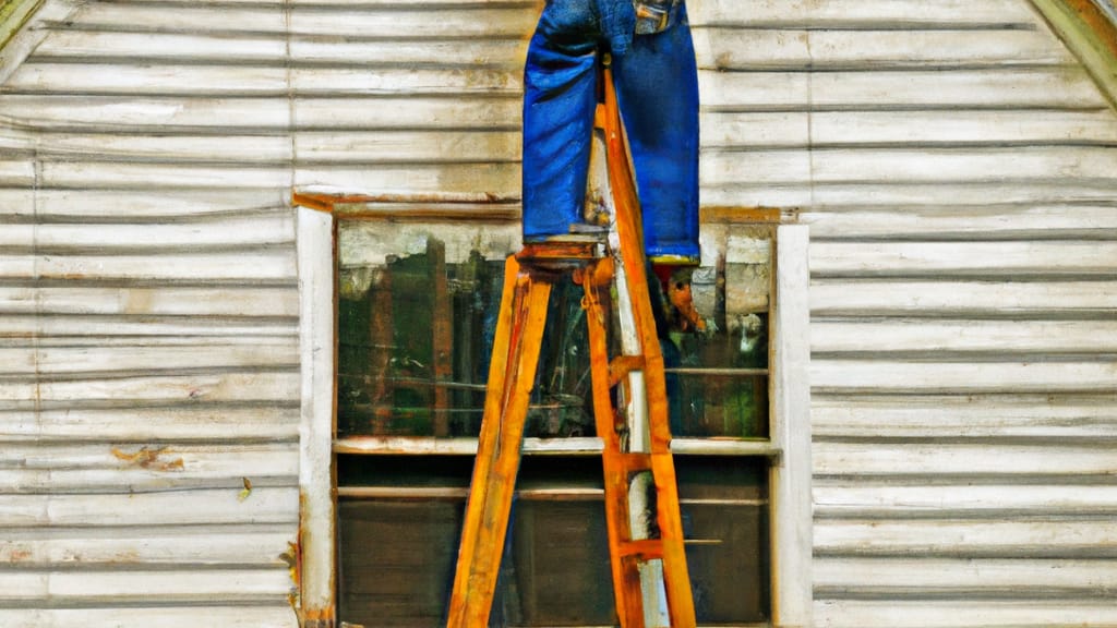 Man climbing ladder on Ada, Ohio home to replace roof