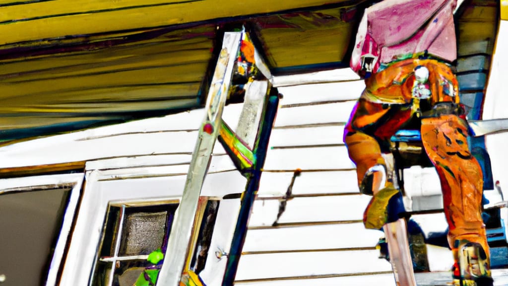Man climbing ladder on Addison, Illinois home to replace roof