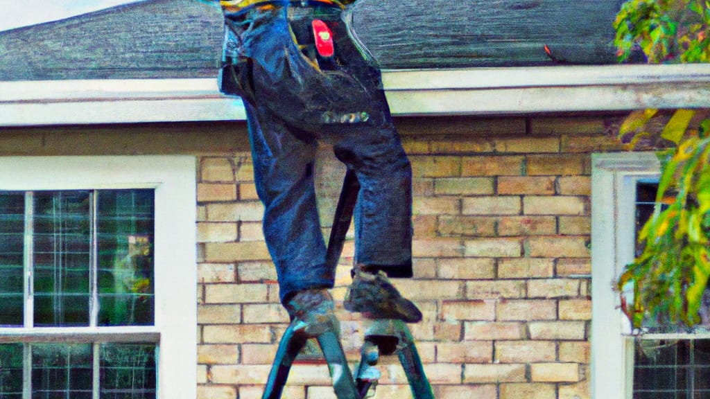 Man climbing ladder on Addison, Texas home to replace roof