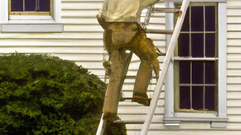 Man climbing ladder on Agawam, Massachusetts home to replace roof